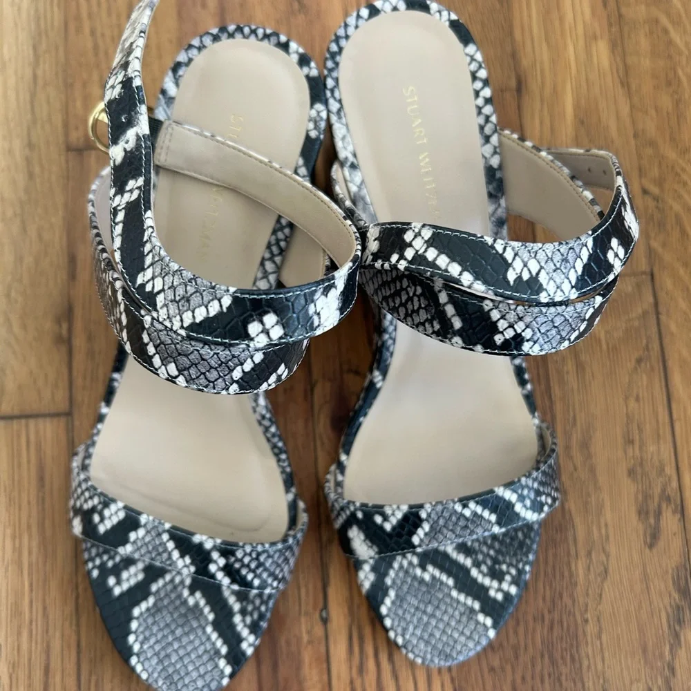 STUART WEITZMAN 75MM Snakeskin Embossed Leather Wedge Sandals Size 8 - Picture 3 of 8